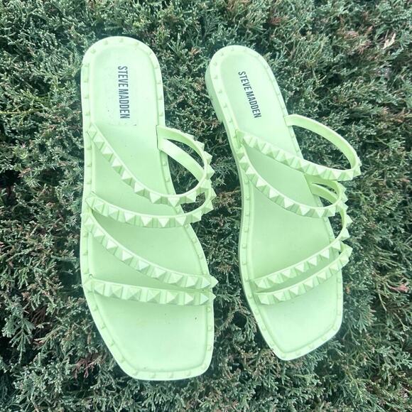 Steve Madden Women's Skyler Slip Toe Flat Sandals‎ Size 10 Lime Green - Picture 3 of 12